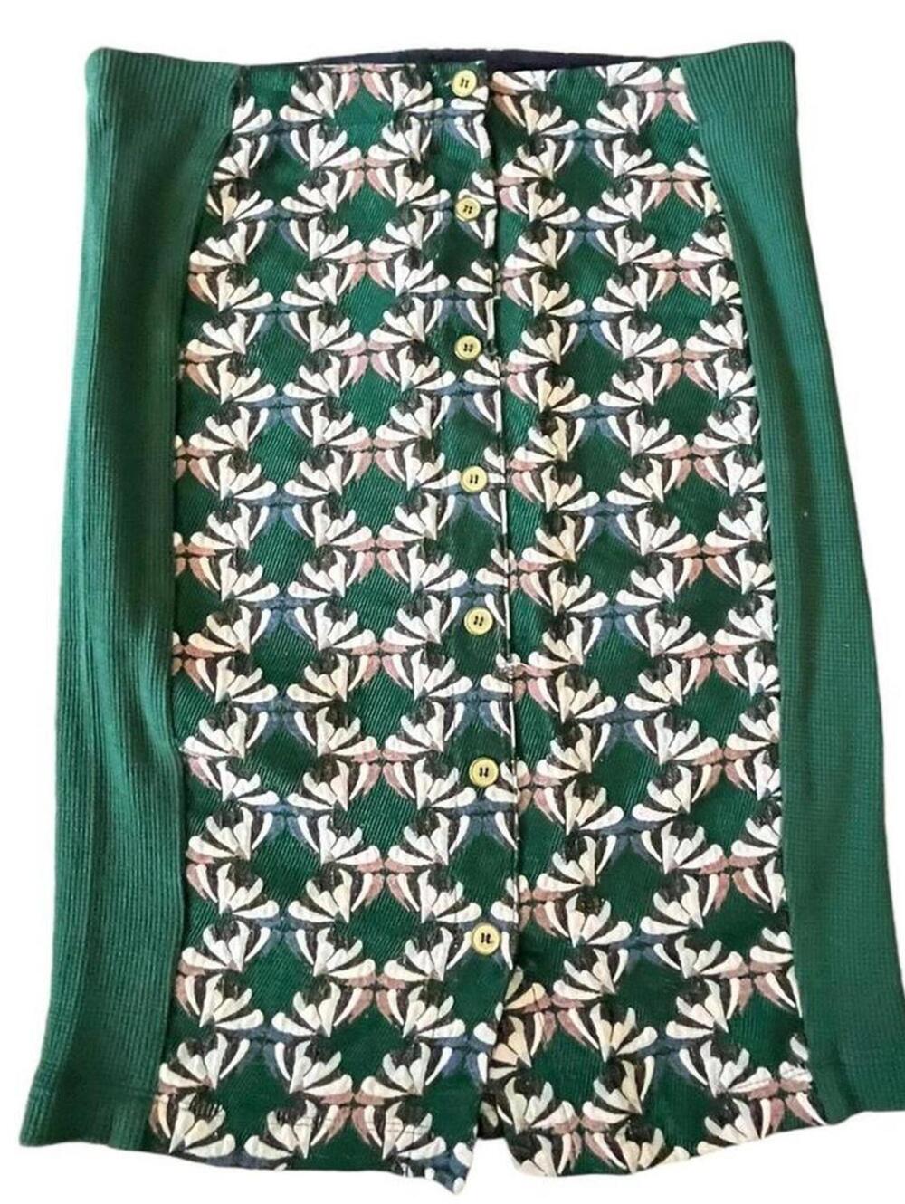 Green and white floral print button up skirt. button front. #floralprint  -med
